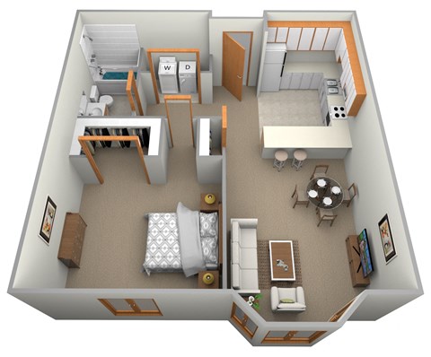 Floor plan for 1 bed, 1 bath, 738 sqft